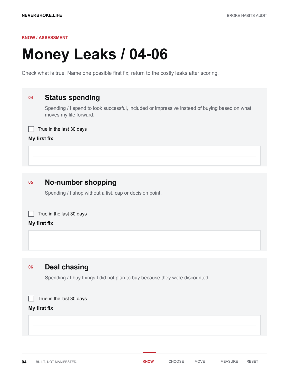 Inside the Broke Habits Audit workbook