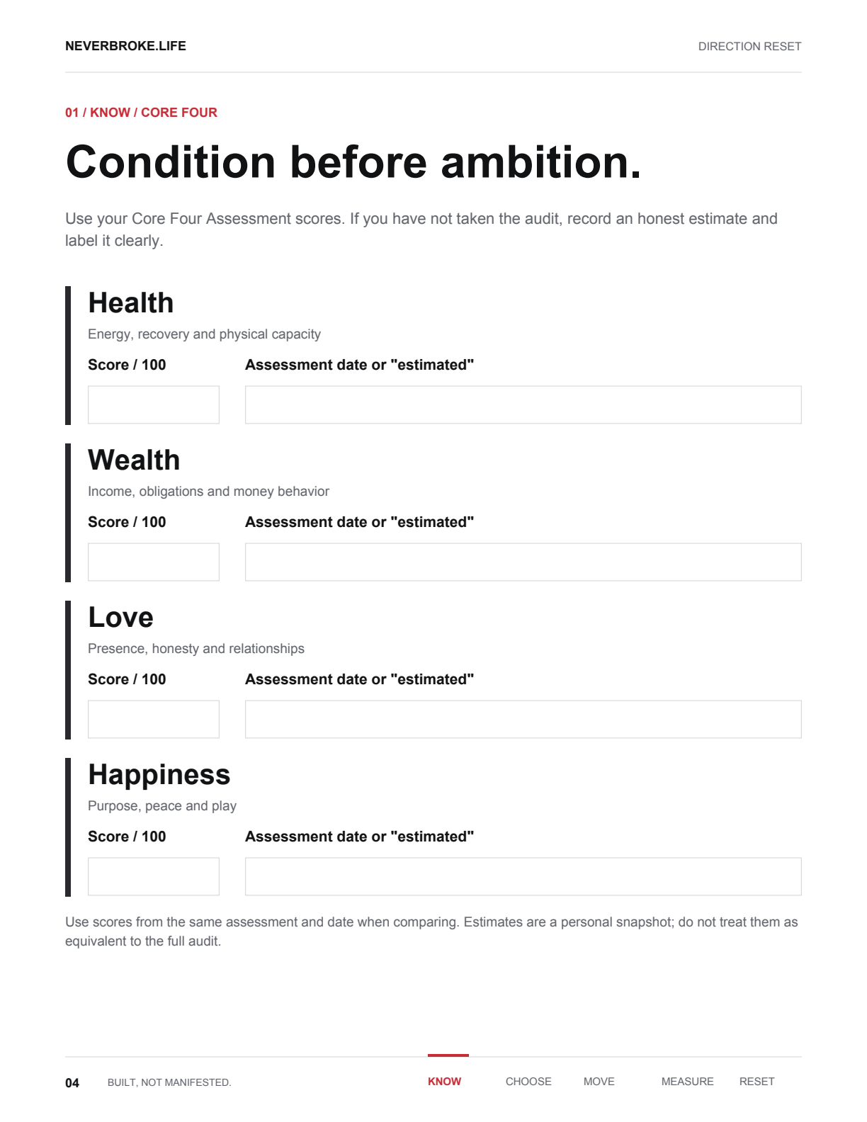 Inside the Direction Reset workbook
