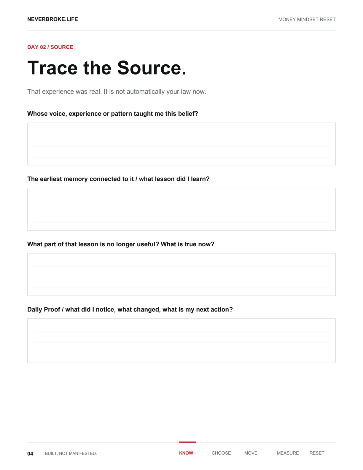 Inside the Money Mindset Reset workbook