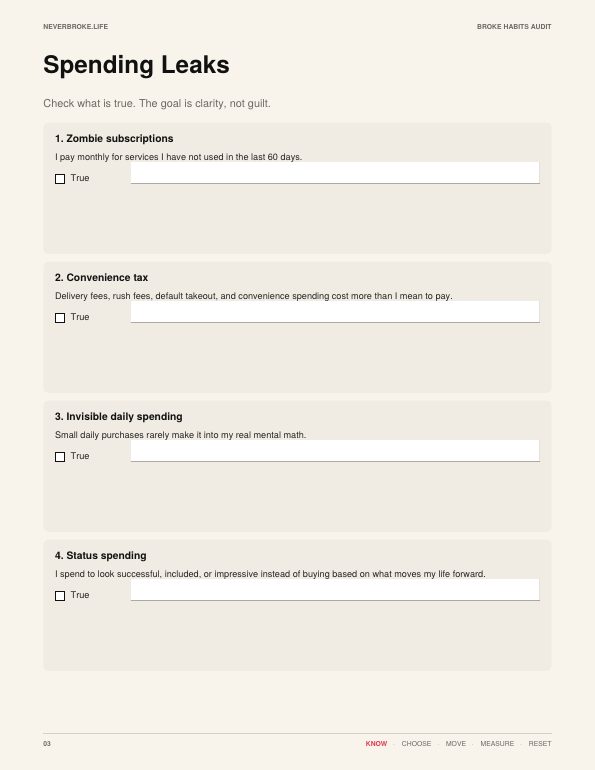Inside the Broke Habits Audit workbook